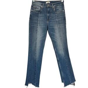 ZARA Premium Medium Wash Distressed Destroyed Hem Skinny Jeans Boho Hippie Sz 2